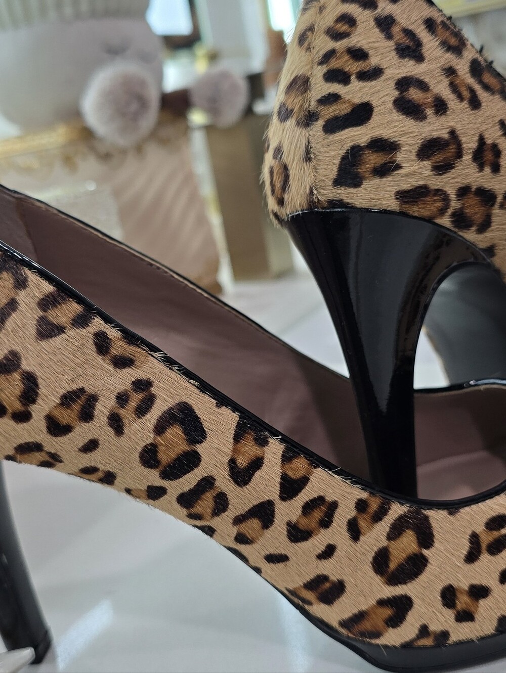 Franco Sarto Leopard Print Pumps with Black Patent Heel - Picture 11 of 11